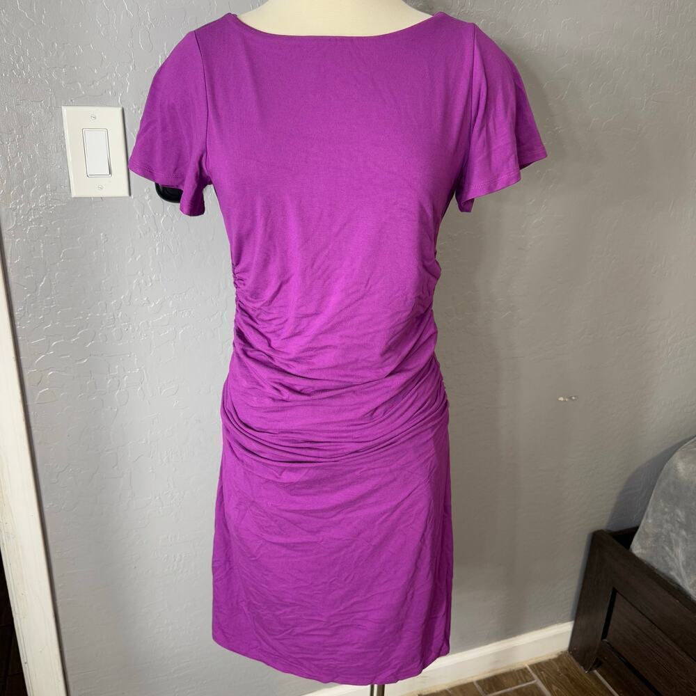 White House Black Market Purple Ruched Sheath Dress, S
